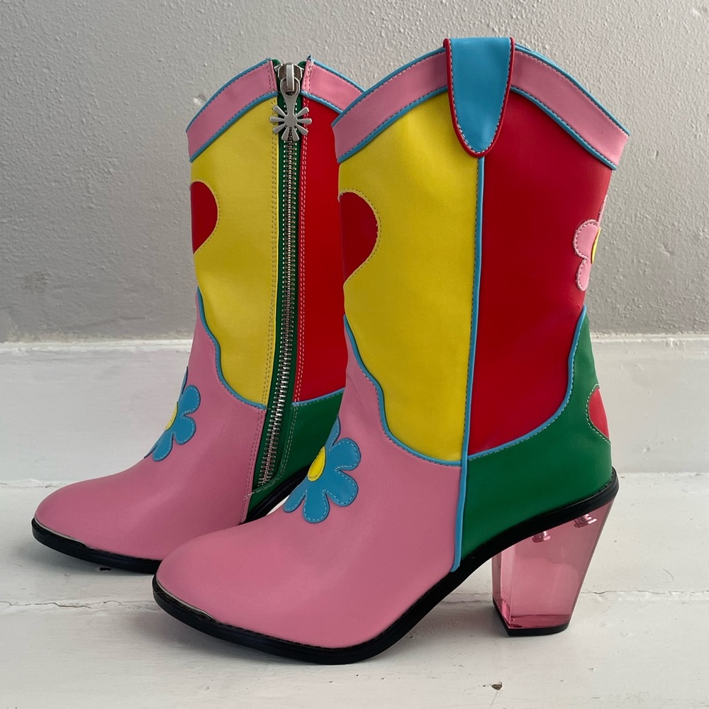 dELiA*s by Dolls Kill Colorblock Flower Power Cowboy Boots - Picture 4 of 6